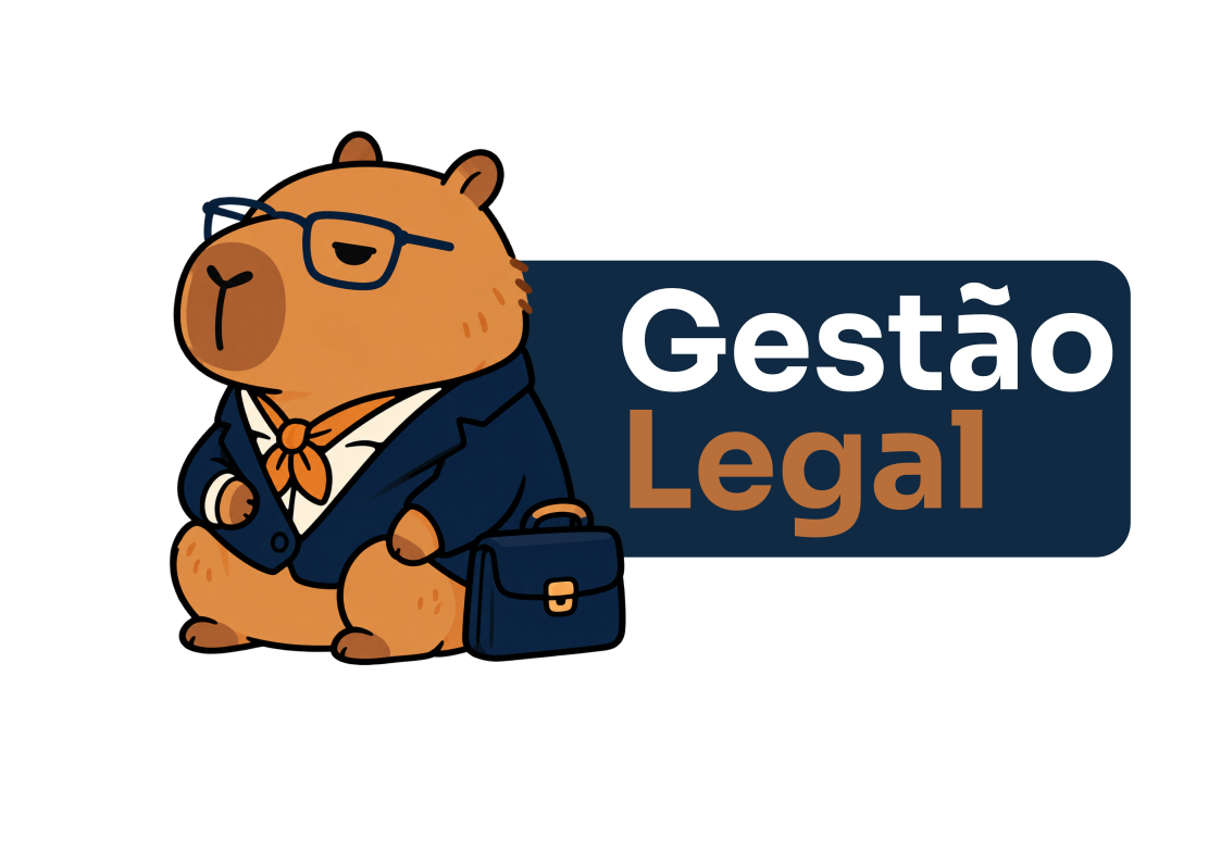 Logotipo do Gestão Legal: uma capivara de terno, óculos e pasta ao lado do nome do sistema
