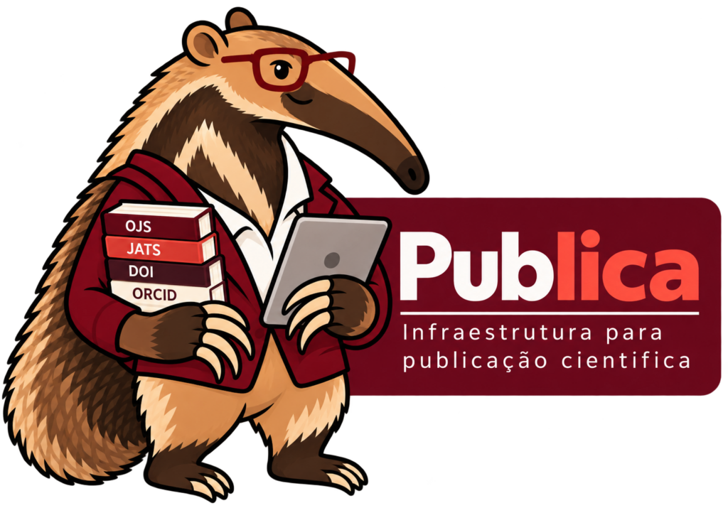 Logotipo do Publica, com o mascote, um tamanduá